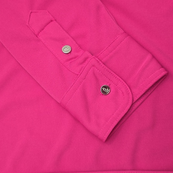 LAUREN Ralph Lauren Women's L Fuchsia Pink Button-Up Shirt Cuffed Sleeves - Picture 3 of 7